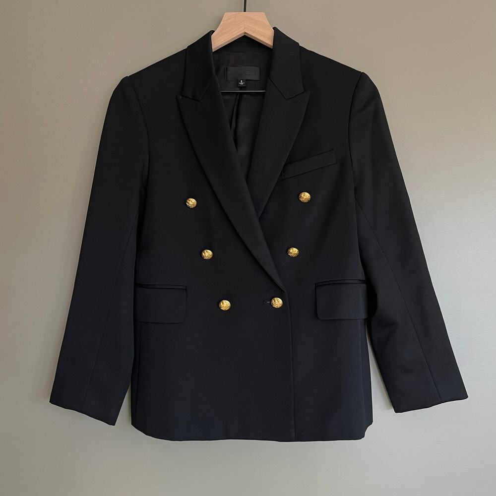 Nili Lotan Henry Blazer Black Size 2 Wool Jacket Classic Menswear Chic Academia
